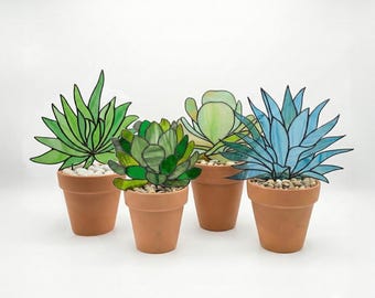 Stained Glass Succulent Plant Stake Patterns: 4 Digital Designs (PDF & PNG)