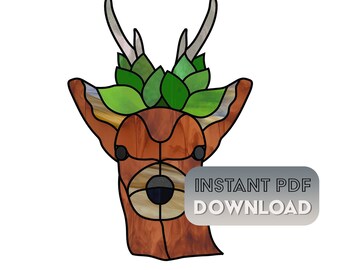 deer stained glass pattern, digital pattern to download, stained glass suncatcher, deer template, stain glass pattern for deer art, antlers