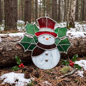 Schneemann-Glasfenstervorlage: Weihnachtlicher Sonnenfänger (PDF- und PNG-Digitalvorlage)