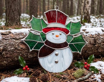 Snowman Stained Glass Pattern: Christmas Suncatcher (PDF & PNG Digital Pattern)
