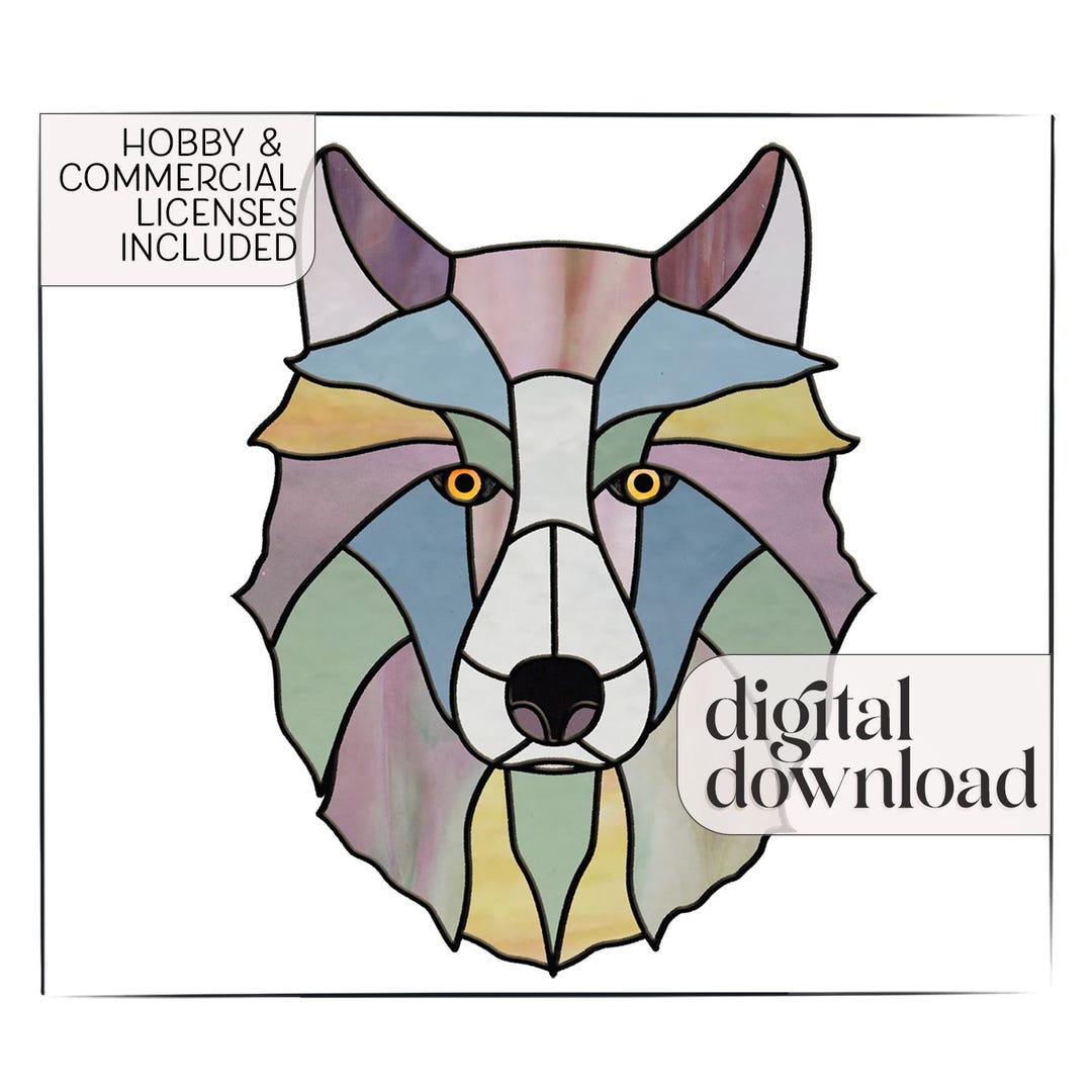 Stained Glass Wolf Pattern, Stained Glass Suncatcher, Stain Glass ...