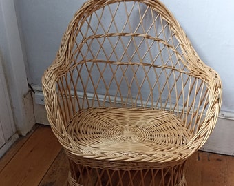 60s/70's Childs Bamboo Wicker Seat/ Chair / Plant Stand -20" 51cm /Indoor Wicker Planter /Rattan Plant Stand /Wicker Dolls Chair /Photo Prop