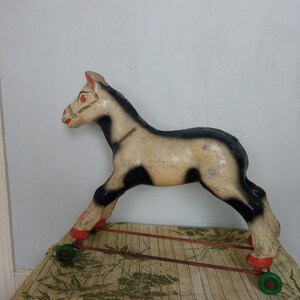 Antique french horse on wheels Papier mache