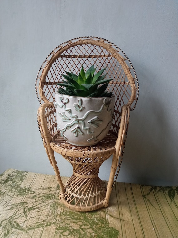 Mini wicker sale chair plant stand