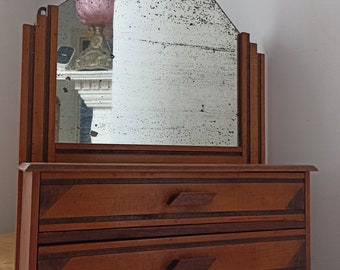 Vintage french Art Deco Table Top Mirror drawers