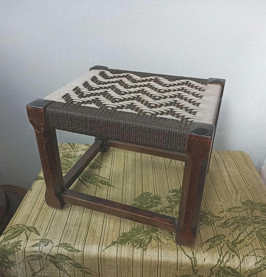 Vintage Woven String Stool - Etsy UK