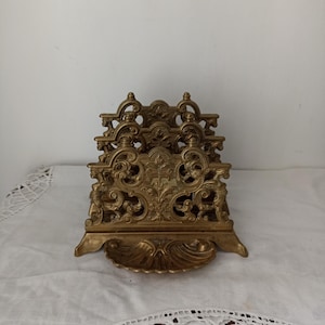 Vintage brass letter rack or desk tidy ornate