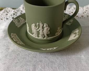 Wedgwood Green Jasperware Neoclassical Cameo Cup & Saucer
