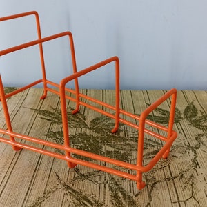 Vintage Retro Plate Rack / Record Holder orange Plastic Coated Wire