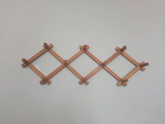 Hat Rack Vintage Wood Accordion Wall Coat Holder Expandable
