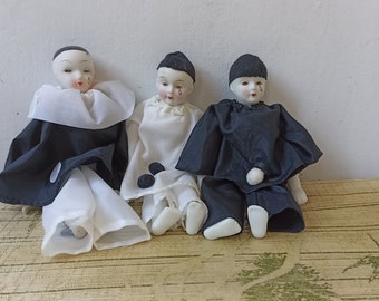 Doll French Style vintage Pierrot teardrop mime 8.5” Porcelain Posable Doll