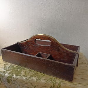 Antique primitive wooden utensil cutlery tray farmhouse