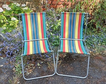 Vintage Retro Striped Folding Deck Garden Chairs 30s,40s,50s CamperVan, Prop