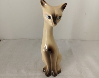 Vintage Ceramic Long Neck Siamese Cat Figurine/ Statue/ Ornament