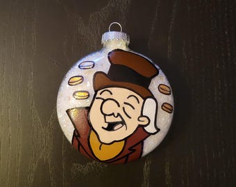 Handgeschilderd glazen ornament met 'klassiek kerstkarakter'