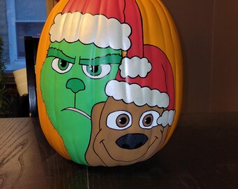 Handgeschilderde 'Grinch' plastic pompoen