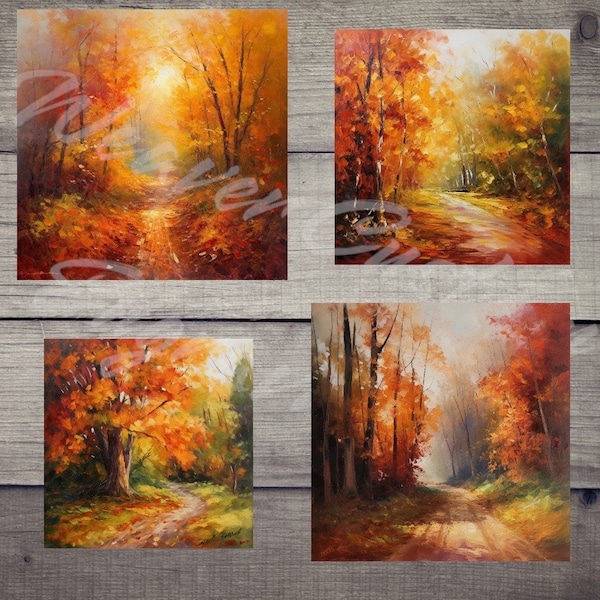 Enchanting Forest and Fall Autumn Scene Printables: Transform Your Walls with Nature's Beauty - 4 Pack!