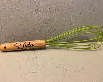 Gift For Him/Her Laser Engraved Whisk, Personalized Whisk, Wooden Cooking, Wedding Gift, Bridal Shower Gift, Cook Off Prize,