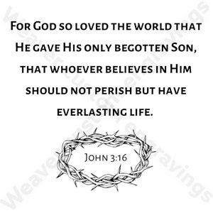 For God So Loved The World SVG PNG PDF,  John 3:16 Digital Design Download, Bible Verse Digital Art Design, Scripture Wall Art Printable