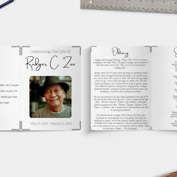 OBITUARY TEMPLATE Funeral Program, Printable Funeral Pamphlet, Editable Obituary Card Booklet, In Memory Of Your Loved One, Funeral Print