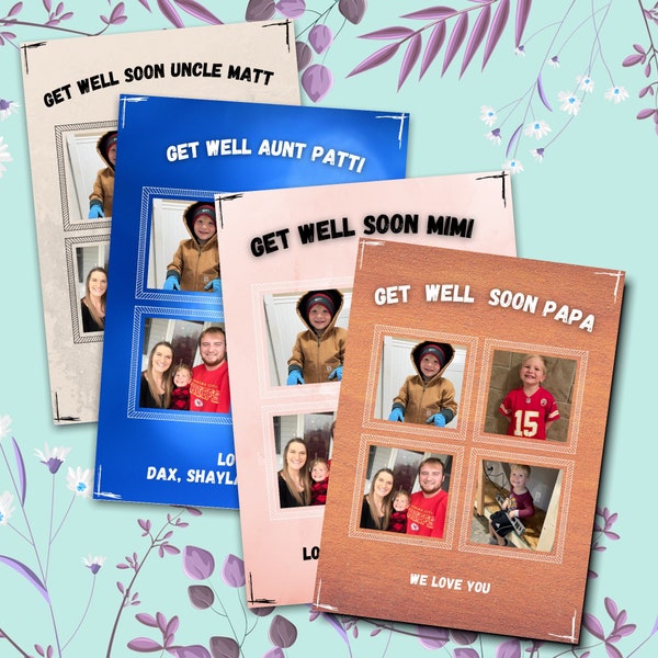 GET WELL SOON Printable Cards, 4 Different Editable Templates, Get Better Digital Cards, Print At Home Sick Card