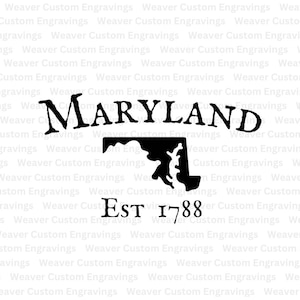 Maryland Umriss mit hergestelltem Datum 1788 SVG und PNG, Zustand von Maryland Silhouette, Maryland-Schnittdateien, Maryland-Karte Cricut-Datei-Kunst-Datei