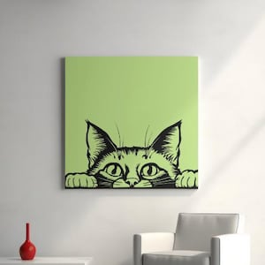 Cat Peeking Illustration | Adorable Black and White Cat Graphic | Digital Download