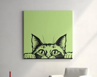 Cat Peeking Illustration | Adorable Black and White Cat Graphic | Digital Download