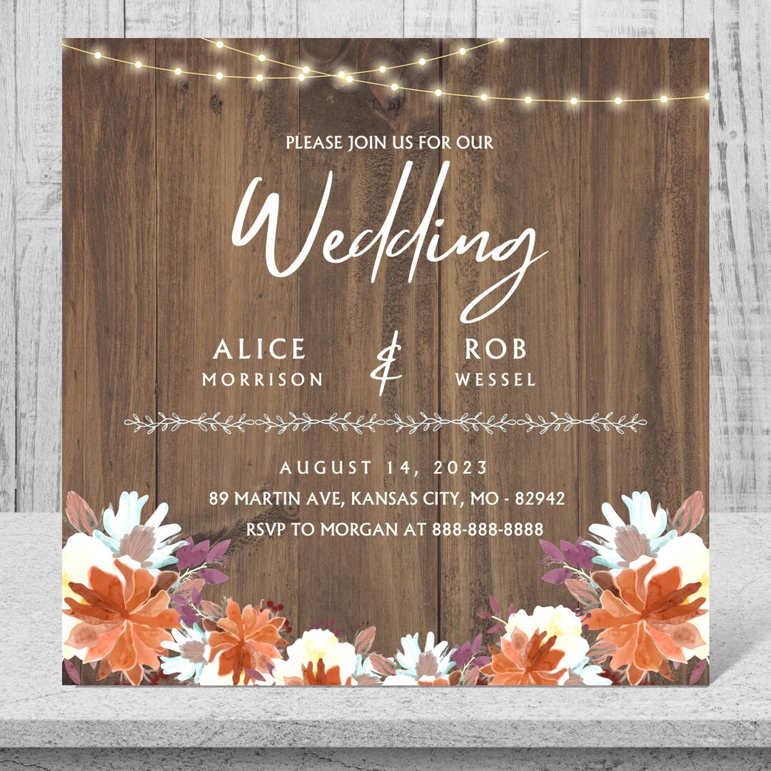 Editable Wedding Invitation Template, Modern Rustic Wedding Invite, Minimalist Wedding Templates