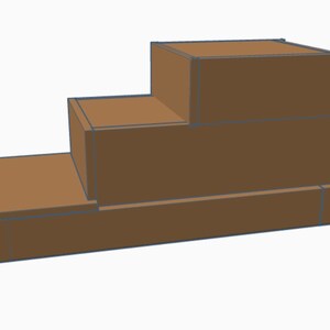 May include: A three-step wooden platform made of brown wood. The platform is made of three separate pieces of wood stacked on top of each other.