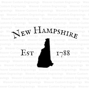 New Hampshire silhouet SVG en PNG met gevestigde datum, New Hampshire overzicht Cricut ontwerp, staat New Hampshire vector clipart-bestanden