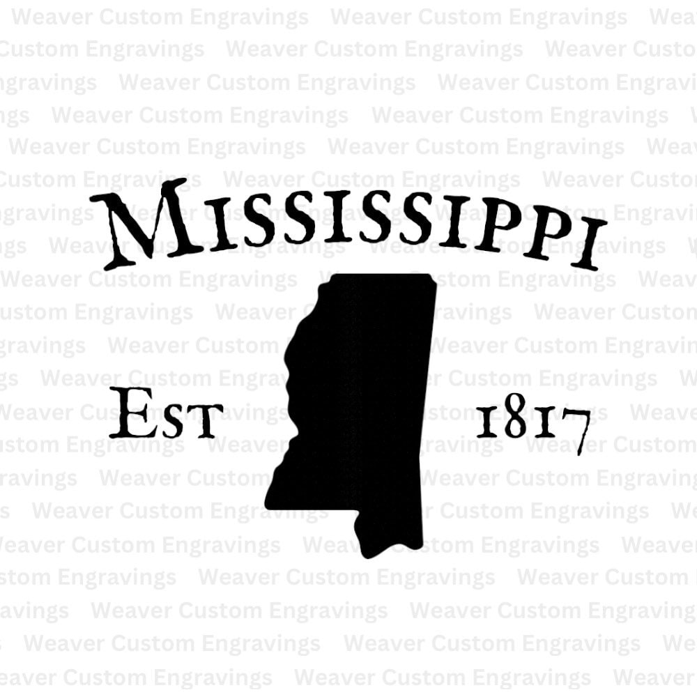 Mississippi Outline With Established Date 1817 SVG And PNG, State Of Mississippi Silhouette, Mississippi Clipart Image Files, Cricut Designs
