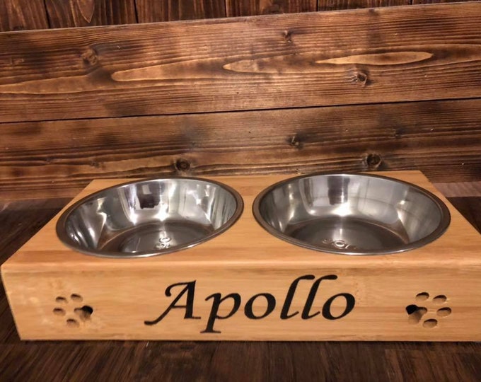 Custom Pet Bowl Holder, Comes With Stainless Bowls, Personalized Dog