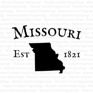 Missouri Outline mit etabliertem Datum 1821 SVG und PNG, Svg Plotterdatei für Cricut, State of Missouri Silhouette Cut File, Missouri Clipart Bild