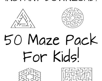 KIDS MAZE 50 Pack, Instant Download Digital File, Printable Fun For Kids