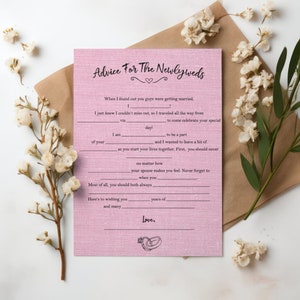 Wedding Mad Libs Printable Game - Rustic Pink Advice PDF, Instant Download