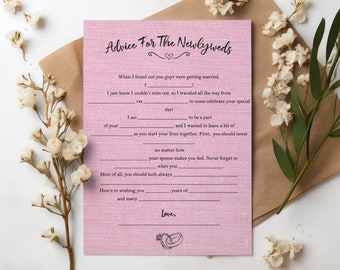 Wedding Mad Libs Printable Game - Rustic Pink Advice PDF, Instant Download