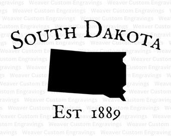 South Dakota Outline With Established Date Of 1889 SVG And PNG, State Of South Dakota Silhouette Design, South Dakota Cricut Cut Out Map