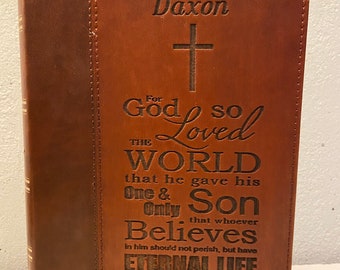 PERSONALIZED LEATHER BIBLE, Custom Bible, Engraved Bible, Christian Gifts, Etched Gifts, Bible Verse Gift, King James Version Bible Kjv