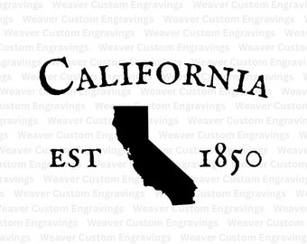 California Silhouette Outline With Established Date 1850 SVG PNG, American State Vector, California Map Clipart Cut File, Cricut California