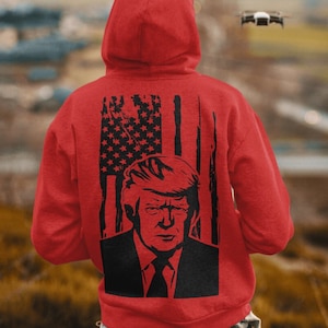 Monochromatic Trump Portrait with American Flag SVG PNG pDF JPEG