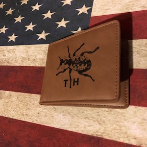 LOGO LEATHER BIFOLD wallet, Personalized Mens Wallet, Custom Leather Wallet, Men's Leather Custom Wallet, Anniversary Gift, Gift For Husband