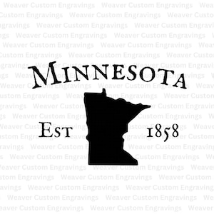 Minnesota Outline mit etabliertem Datum 1858 SVG und PNG, State of Minnesota Silhouette, I Love Minnesota Shirt Bild, Minnesota Home Datei