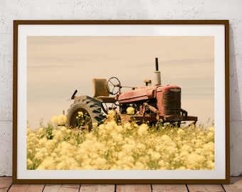 Vintage Antique Tractor PNG JPEG, Old Farm Photo, Printable Wall Art, Unique Country Farming Tractor In A Field