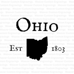 Ohio silhouet met vastgestelde datum van 1803 SVG en PNG, staat Ohio silhouet vectorbestand, ik hou van Ohio Clipart vorm gesneden bestand afbeelding