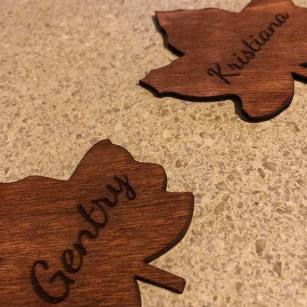 Fall Wedding Place Cards, Autumn Customized Wood Maple Leaf, Laser Engraved Custom Name Leaves, Thanksgiving Décor Laser Cut