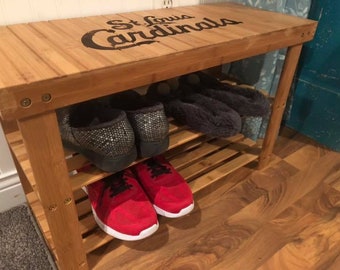 Banc à chaussures en bambou personnalisable, organisateur d'entrée