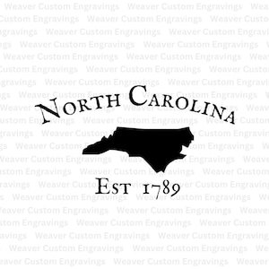 North Carolina Outline With Established Date 1789 SVG And PNG, State Of North Carolina Silhouette Clipart Cut File, Carolina Map Shape Image