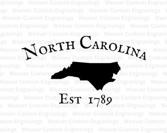 North Carolina Outline mit etabliertem Datum 1789 SVG und PNG, State of North Carolina Silhouette Clipart Datei, Carolina Map Shape Bild