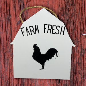 Farm Fresh Barn With Rooster Home Decor, Chicken Coop House With Rooster, Modern Rustic Farm House Sign, Farmers Market Kitchen Decor Art